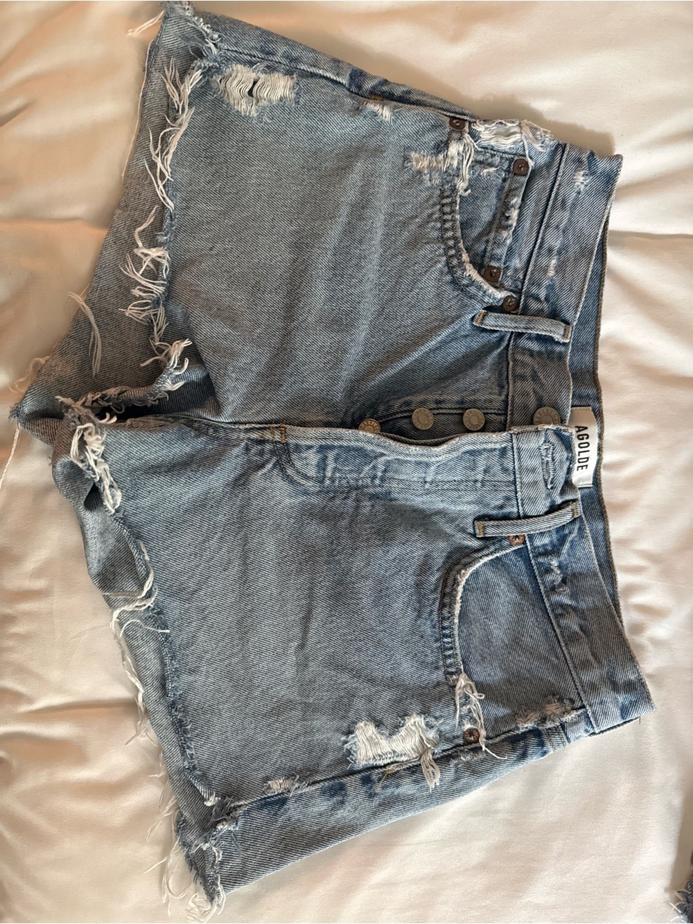 Agolde Light Blue Distressed Jean Shorts